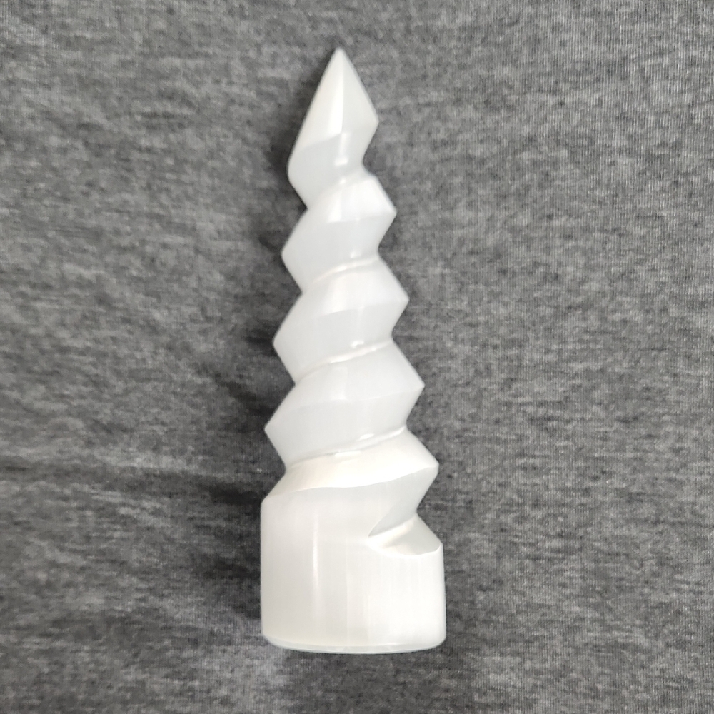Crystal Tower Selenite Spiral Horn White NWOT